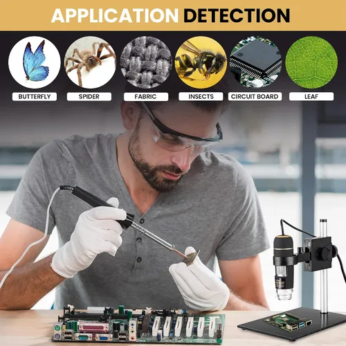 Vista 7 de AmScope UTP200X003MP Microscopio digital USB de 2 MP, aumento de 200X 10X-200X Rango de Aumento 003MP Sensor CMOS USB 2.0 Conectividad LED Anillo