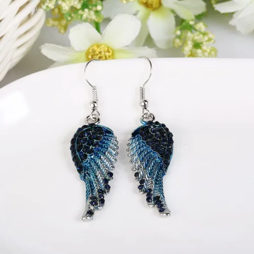 Vista 3 de Ever Faith aretes con forma de alas de ángel, de gancho, vidrio austriaco, de tono plateado