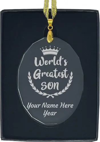 Vista 9 de LaserGram Personalized Glass Christmas Ornament, World's Greatest Son, Custom Laser Engraved Gift Idea (Diamond Shape)