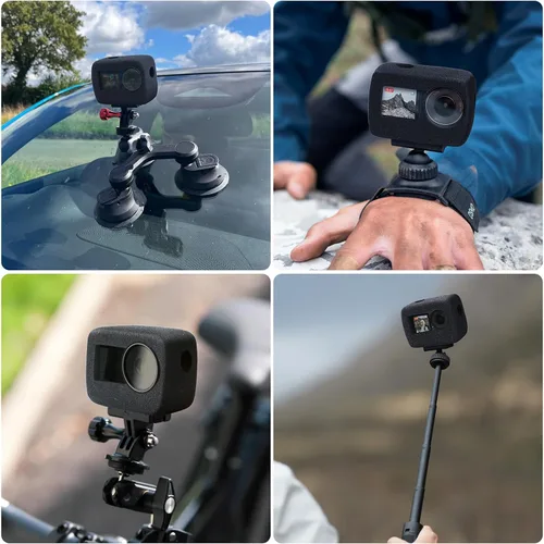 Vista 7 de HSU Windslayer - Funda para cámara DJI Osmo Action 5 Pro/4/3 Acción, cubierta Windslayer, funda de marco, accesorio de reducción de ruido de video