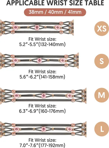 Vista 3 de TOYOUTHS - Pulsera floral compatible con Apple Watch de 1.65/1.61/1.57/1.49 pulgadas para mujer, correa de nylon elástica y trenzada con cuentas Gris
