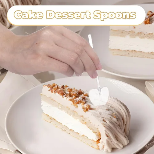 Vista 6 de VEIREN 100 cucharas de plástico desechables en forma de corazón envueltas individualmente, degustación de muestras para servir postre para pasteles