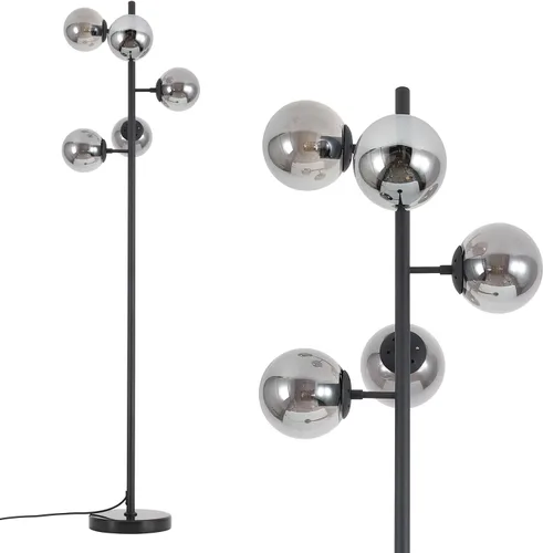 Vista 13 de KCO Lighting Five Globe - Lámpara de pie moderna de mediados de siglo, pantalla de vidrio de leche, acabado negro, base de mármol para sala de estar