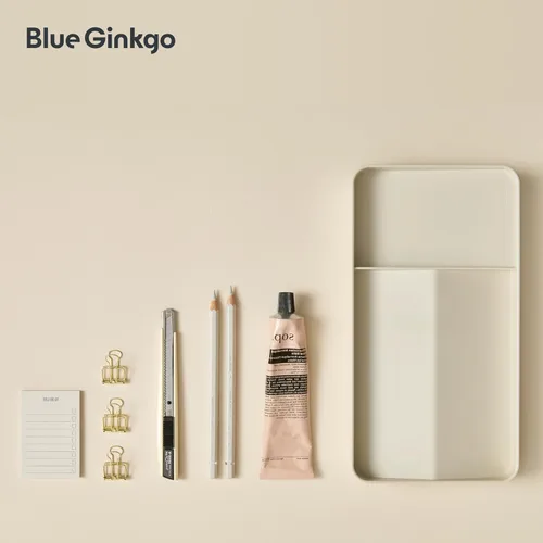 Vista 5 de BLUE GINKGO Bandeja de escritorio – Organizador fabricado en Corea para notas, bolígrafos, lápices y accesorios (doble cara, beige)