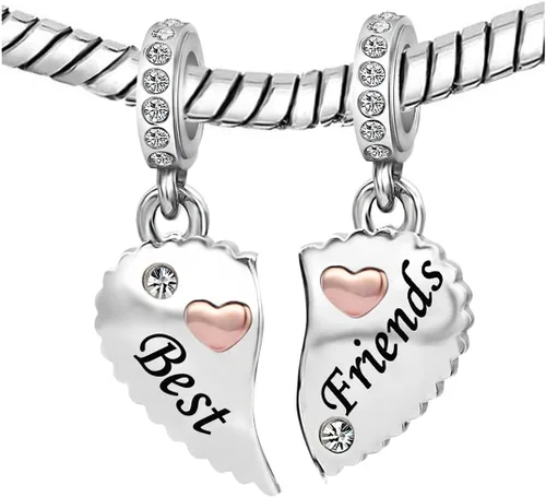 Vista 2 de NARTGO Encantador de amistad de corazón de rompecabezas, compatible con pulseras Pandora
