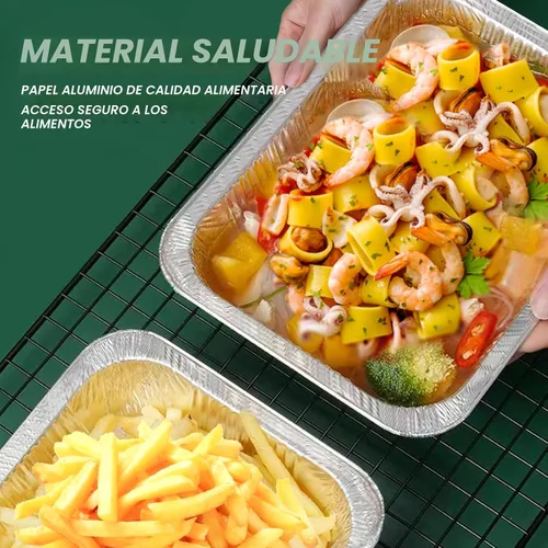 Vista 4 de YLT WAX Bandejas Desechables de Papel de Aluminio de 9 x 13 pulgadas con Tapas Transparentes (Paquete de 10), Recipientes de Alimentos Duraderos