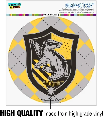 Vista 3 de Harry Potter Hufflepuff Plaid Sigil Automotive Car Window Locker Circle Bumper Sticker