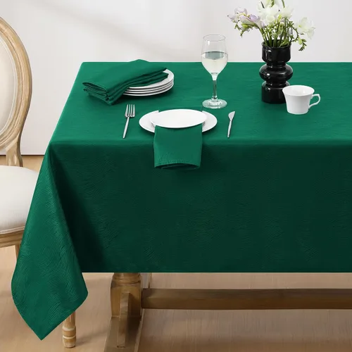 Vista 8 de Softalker Mantel rectangular de jacquard, diseño de remolinos, impermeable, resistente a las manchas, sin arrugas, tela de gran peso para Beige