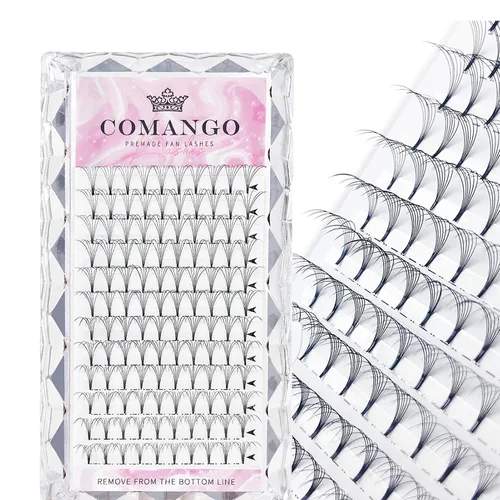 Vista 52 de Extensiones de pestañas de volumen prefabricadas 10D, 0.003 in de grosor, rizo C/D, 0.472 in, tallo corto, extensiones de pestañas de volumen