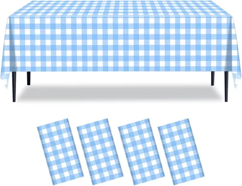 Vista 22 de Paquete de 2 manteles a cuadros blancos y negros de 54 x 108 pulgadas, desechables, de plástico, con bandera de carreras, impermeable, rectangular