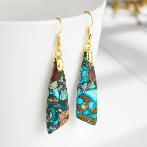 Vista 4 de Plumiss Aretes de piedra natural para mujer, con piedras curativas, hipoalergénicas, ligeros, colgantes de múltiples estilos, joyería para regalo