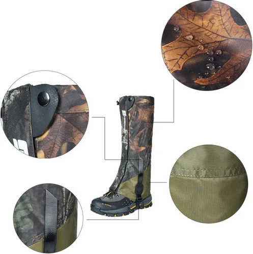 Vista 7 de Polainas impermeables para las piernas, botas de nieve 500D, polainas de caza, polainas de guardia de serpiente para senderismo y escalada