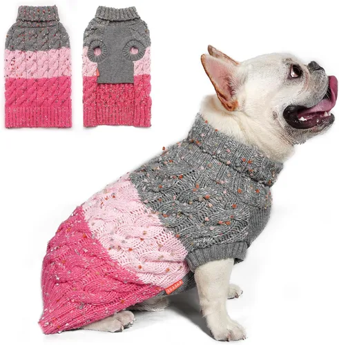 Vista 12 de KYEESE Suéteres para perros pequeños, suéter para mascotas con bloques de color macho, suéter para mascotas con hilo mullido, suéter de punto