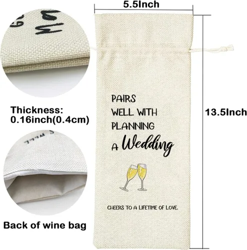 Vista 2 de LANBAIHE Regalos de boda Bolsa de vino, parejas de boda, regalo de novia y novio, bolsa de vino reutilizable de lino