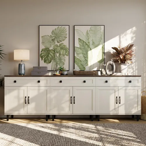 Vista 18 de FENSULN Gabinete de aparador de buffet multifuncional de casa de campo Moderna con estantes ajustables para cocina, barra de café, sala de estar