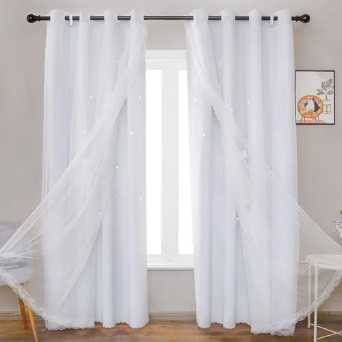 Vista 9 de UNISTAR - 2 paneles de cortinas opacas y transparentes con estrellas para dormitorio de niñas, niños, habitación de bebé, cortinas de doble capa