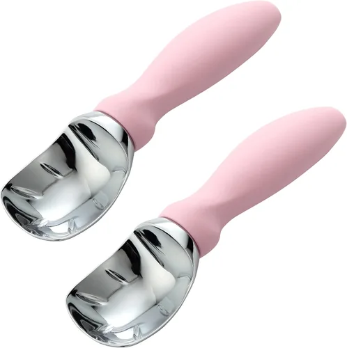 Vista 12 de Spring Chef - Cuchara para helado rosa de alta resistencia con mango suave, cuchara profesional para helado, cuchara de metal para masa de galletas