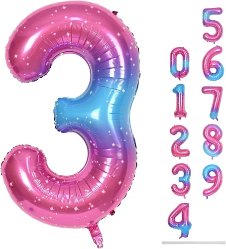 Vista 184 de Globo negro del número 0 para niñas y niños, 40 pulgadas, grande, número 0-9, de papel de aluminio, de Mylar para helio, juego de globos digitales