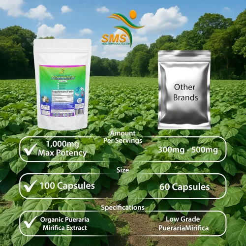 Vista 2 de Feminizer Píldoras de cambio de sexo por SMS, 100 cápsulas vegetales Pueraria Mirifica para estrógeno 1,000 mg puro 10:1 extracto de raíz en polvo