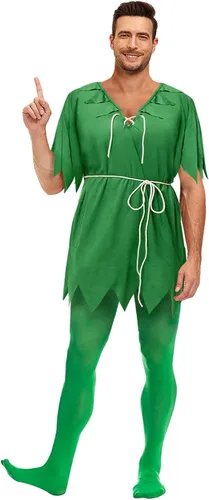 Vista 2 de AOBUTE Disfraz de Halloween de Peter Pan para mujer, disfraz brillante de Campana Tinker, disfraz para adultos y familia Cosplay