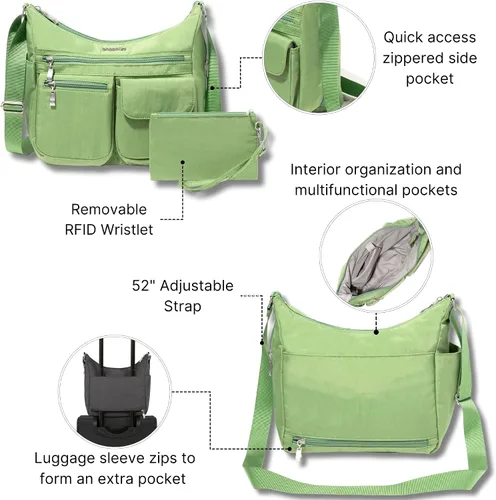Vista 13 de Baggallini womens Everywhere Bagg Crossbody Women 11x9 Lightweight Nylon Hobo Water-resistant Travel Bag W/Rfid