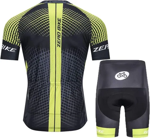 Vista 2 de ZEROBIKE Conjunto de camiseta de ciclismo de manga corta para hombre, transpirable, de secado rápido, acolchado, 3D, ropa de bicicleta MTB