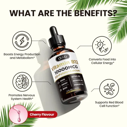 Vista 8 de Complejo de vitamina B12 de 10000 mcg Suplemento sublingual triple líquido B-12 gotas Mezcla de metilcobalamina y adenosilcobalamina e hidroxo