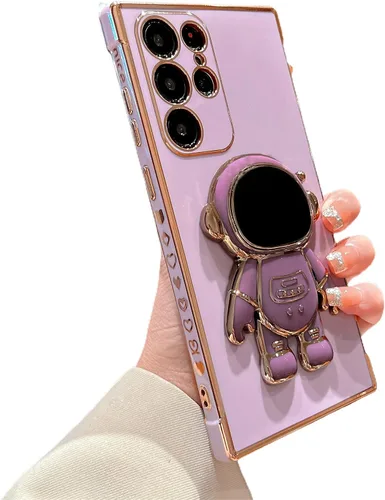 Vista 55 de phylla para Samsung Galaxy A12 Funda de Teléfono con Soporte Oculto de Astronauta Chapado en Oro de Lujo Lindo Astronauta Lateral Lindo