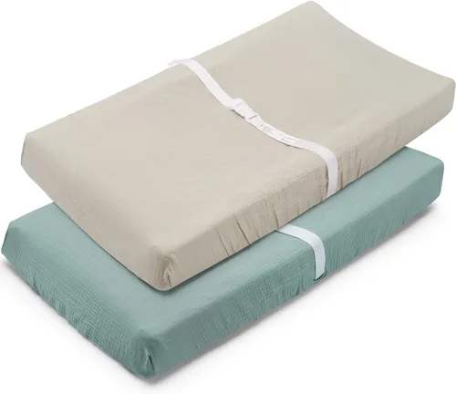 Vista 28 de Paquete de 2 sábanas de muselina negra para cuna, para niños y niñas, de algodón neutro transpirable, para cuna estándar de 28 x 52 pulgadas