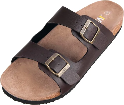 Vista 4 de WTW Sandalias con plantilla de corcho para hombre, zapatos deslizantes de playa con correa ajustable de hebilla de metal para hombre, estilo casual