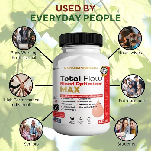 Vista 2 de Total Flow Blood Optimizer Max, 60 cápsulas vegetales, suplemento de apoyo de sangre con vitaminas y hierbas (1)