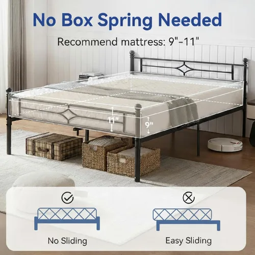 Vista 8 de Susalt - Base de cama metálica tamaño individual de 14 pulgadas con cabecero/Base de colchón resistente y de trabajo pesado/No necesita