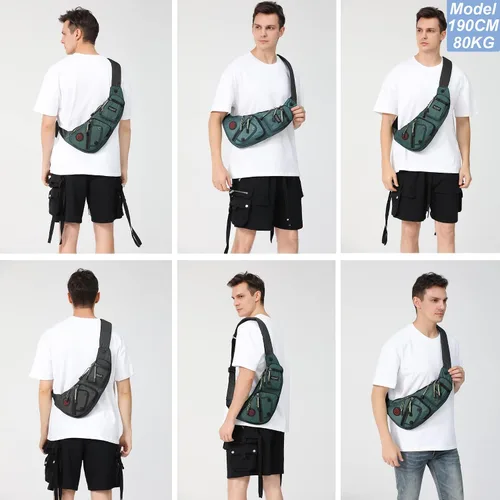 Vista 7 de NICGID Bolso bandolera en el pecho, mochila de hombro, bolsa cruzada, mochila casual para hombres y mujeres, Verde oscuro, Pequeño, Viajes