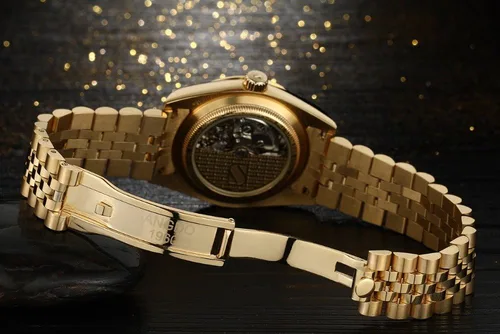 Vista 2 de Relojes de oro para hombre, relojes automáticos para hombre, correa de acero inoxidable, calendario, relojes mecánicos automáticos impermeables