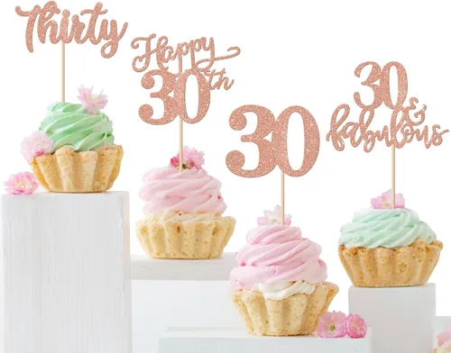 Vista 27 de Rsstarxi Paquete de 24 adornos con purpurina para cupcakes de 30 cumpleaños, treinta y 30 fabulosas selecciones de cupcakes, decoraciones para feliz