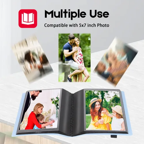 Vista 2 de Paquete de 2 álbumes de fotos de 5 x 7 con capacidad para 64 fotos, páginas interiores negras con banda elástica fuerte, álbum de fotos pequeño de 5
