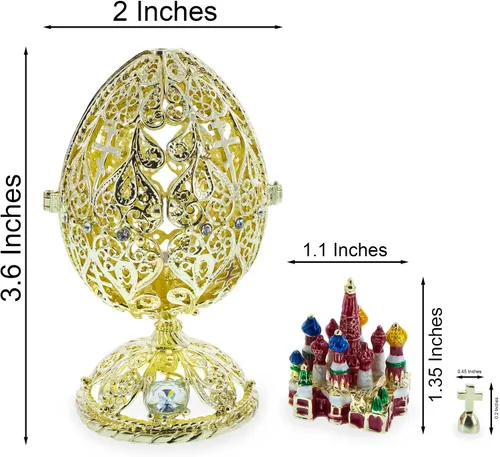 Vista 3 de BestPysanky Estatuilla dorada de huevo de Pascua de la iglesia ortodoxa Bejeweled