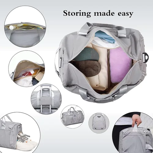Vista 5 de YESYBC Bolsa de viaje de gimnasio para mujeres y hombres, bolsa de transporte para fin de semana para mujeres con compartimento para zapatos