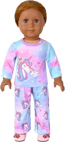 Vista 13 de QPANCY Conjunto de pijamas a juego para niñas y muñecas, pijamas de manga larga para otoño e invierno