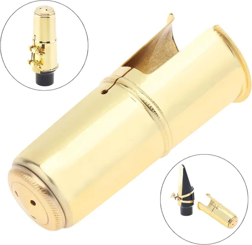 Vista 3 de Tapa protectora para boquilla de saxofón alto, tapa de boquilla de saxofón alto de viento de madera (dorado)