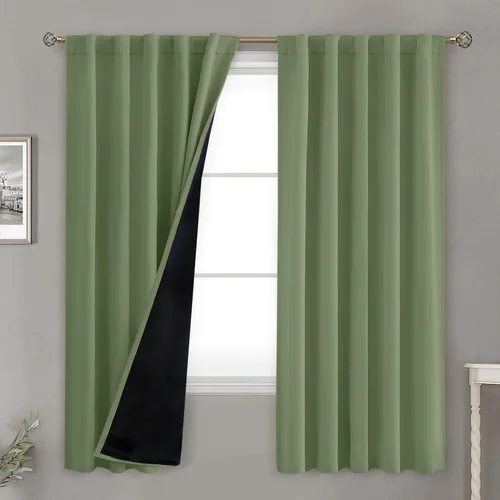 Vista 138 de BGment Cortinas 100% opacas beige de 63 pulgadas de largo con forro aislante térmico, bolsillo para varilla y lengüeta trasera de doble capa