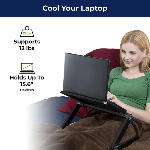 Vista 4 de Uncaged Ergonomics WorkEZ luz - Cooler para laptop de aluminio, ergonómico, portable, superligero, soporte para tablets y libros, Negro