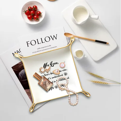 Vista 6 de Fanousy Ideas de regalo para mejores amigos, organizador de bandeja de valet de piel sintética para mujeres y hombres, bonita caja de platos