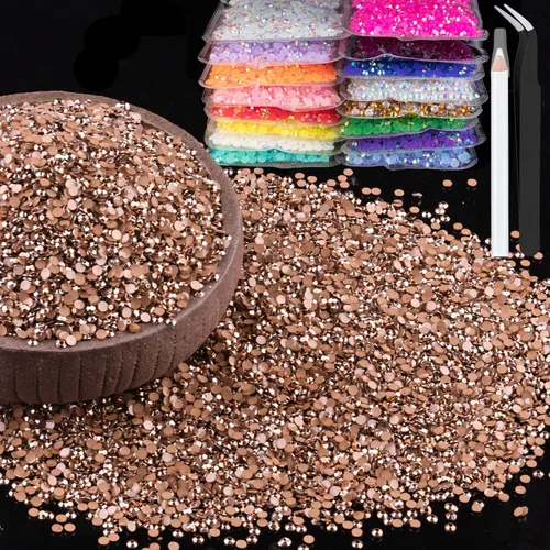 Vista 48 de 15000 diamantes de imitación de resina de 0.079 pulgadas a granel, diamantes de imitación de gelatina redondos negros con parte trasera plana, gemas