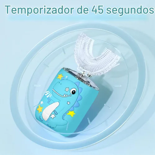 Vista 4 de Cepillo de dientes eléctrico en forma de U para niños, dinosaurio sónico, de boca completa, con 4 cabezales de cepillo suave, automático, 6 modos