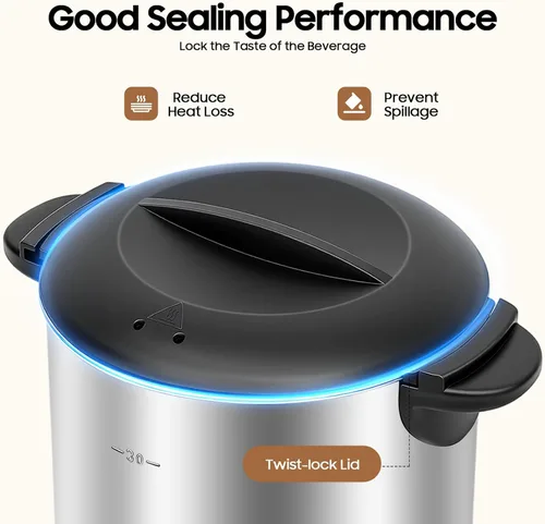 Vista 7 de Cafetera de acero inoxidable de 5.2L, cafetera comercial grande de 30 tazas, preparación rápida, percoladora de café de doble pared de 86.0-212.0