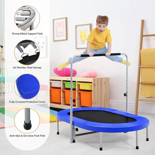 Vista 3 de Giantex Mini trampolín plegable para 2 personas con mango ajustable de altura de 5 niveles, carga máxima de 330 libras, trampolín de ejercicio