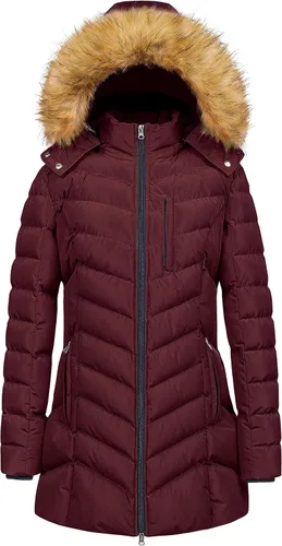 Vista 8 de CREATMO US Abrigo de invierno con capucha para mujer, impermeable, cálido, largo acolchado, parka Azul (Acid Blue)