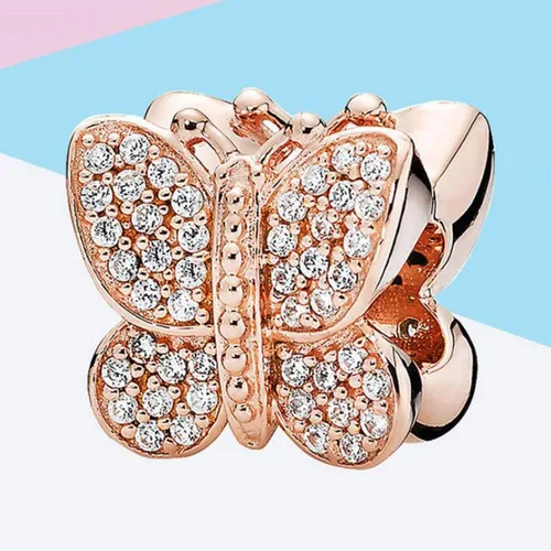 Vista 2 de Dijes de mariposa de plata de ley 925 para pulseras Pandora