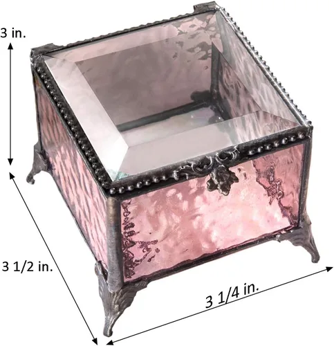 Vista 5 de Caja de recuerdo personalizada de regalo de primera comunión para niña, vitral, joyería grabada J Devlin EB218-2 (rosa)